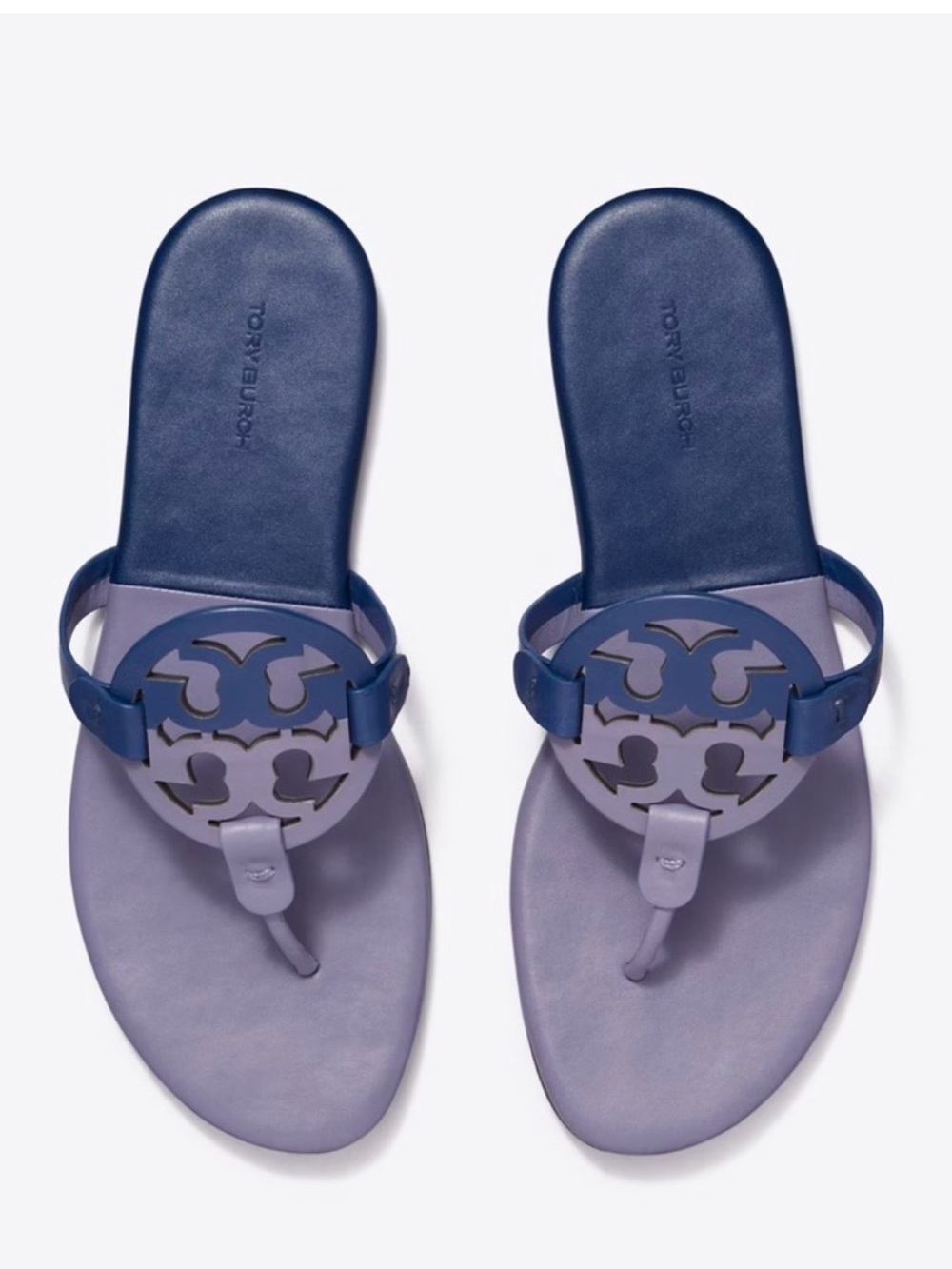 Tory Burch Dark Lotus two tone Miller Logo Thong Sandals
